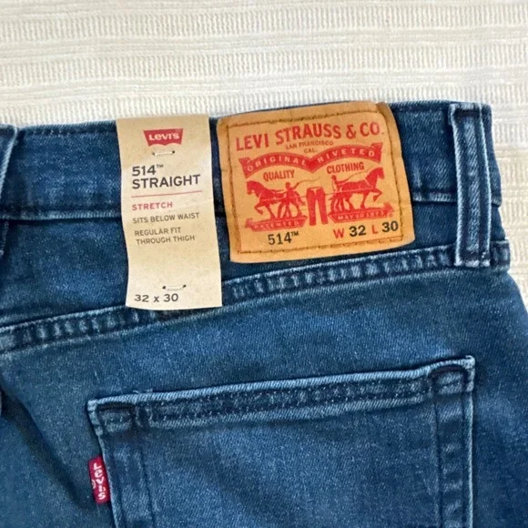 Levis 514 Straight Fit Mens Jeans 32x30 Dark Wash Stretch Denim New NWT - Picture 3 of 10